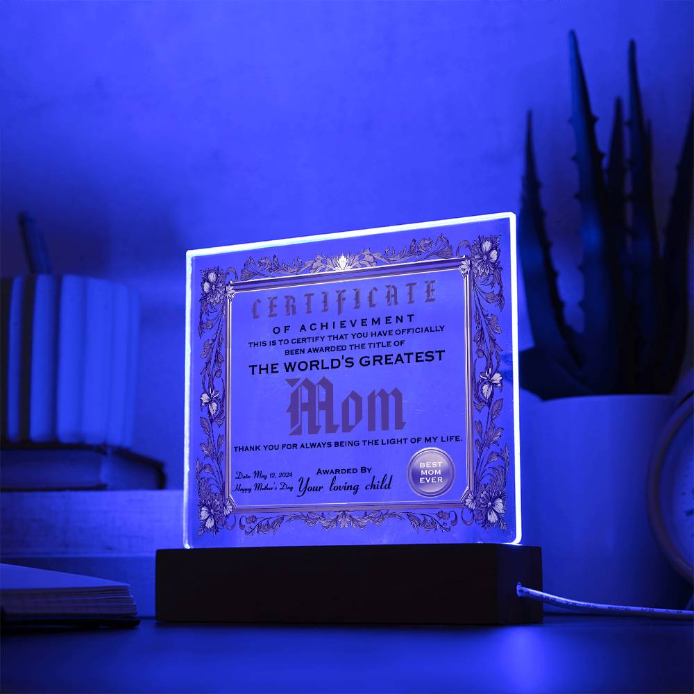 Mom Acrylic Plaque - Certificate of Achievement