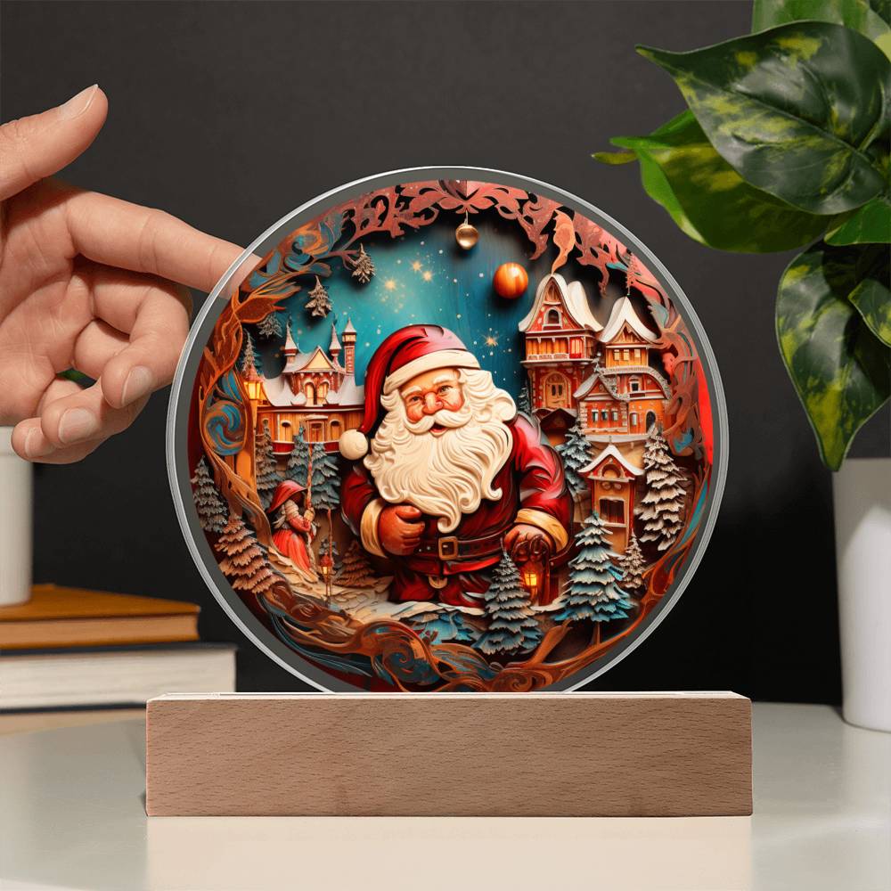 Santa In Town - Acrylic Circle Plaque