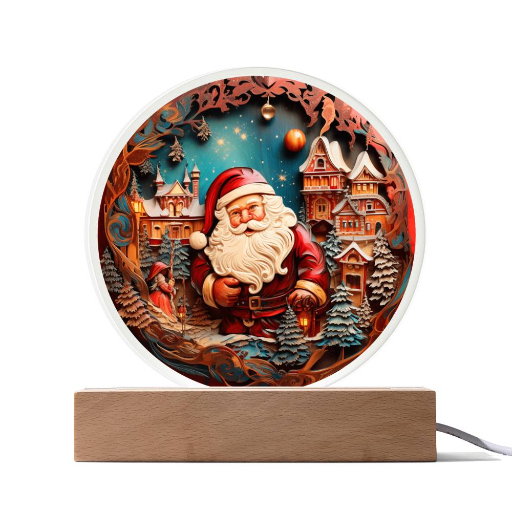 Santa In Town - Acrylic Circle Plaque