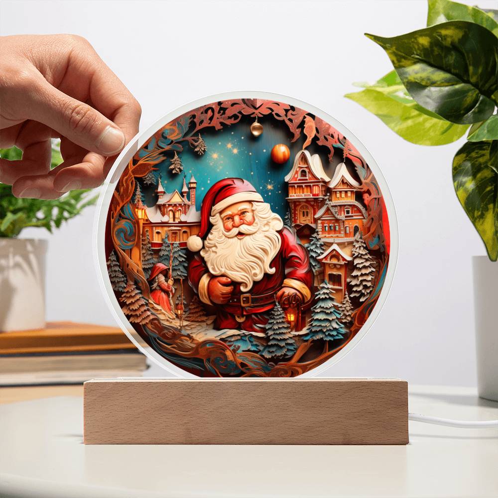 Santa In Town - Acrylic Circle Plaque