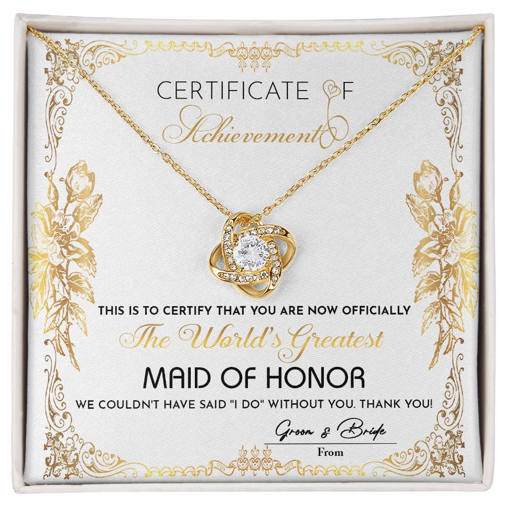 Maid of Honor Love Knot Necklace - Certificate