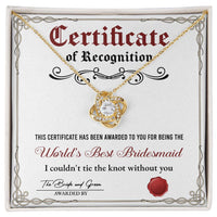 Load image into Gallery viewer, Bridesmaid Love Knot Necklace - Certificate
