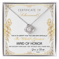Load image into Gallery viewer, Maid of Honor Love Knot Necklace - Certificate
