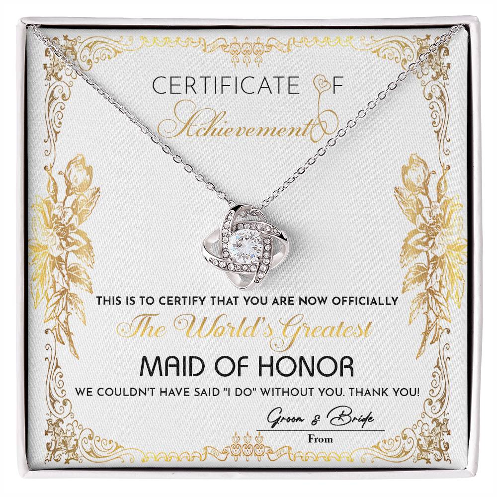 Maid of Honor Love Knot Necklace - Certificate