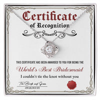 Load image into Gallery viewer, Bridesmaid Love Knot Necklace - Certificate
