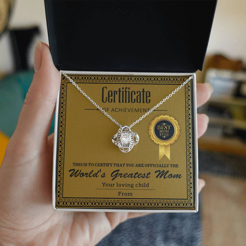 Mom Love Knot Necklace - Certificate Of Achievement