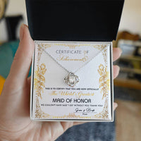 Load image into Gallery viewer, Maid of Honor Love Knot Necklace - Certificate

