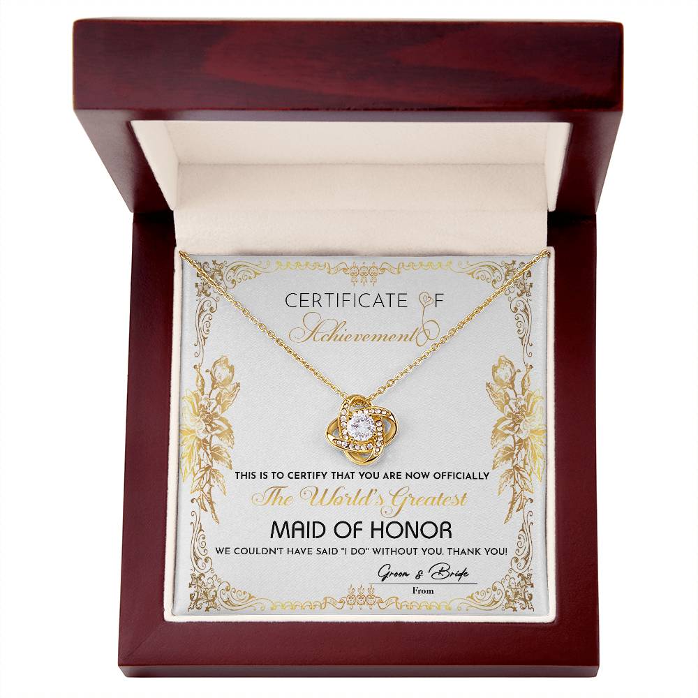 Maid of Honor Love Knot Necklace - Certificate