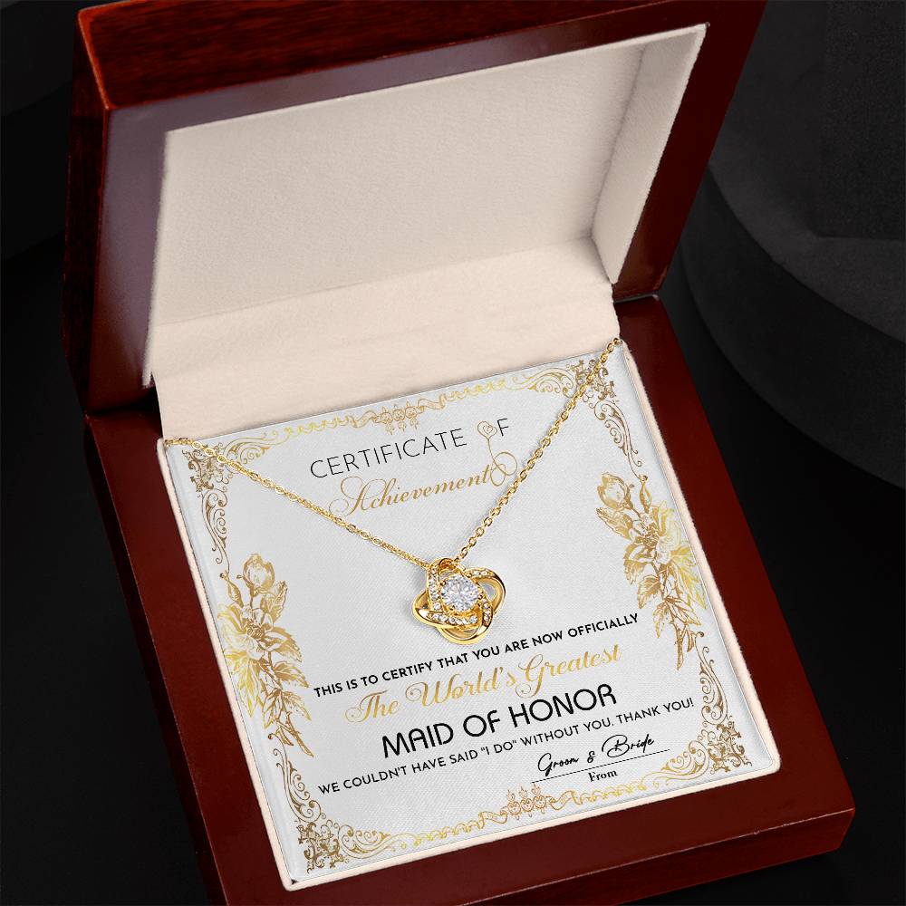 Maid of Honor Love Knot Necklace - Certificate