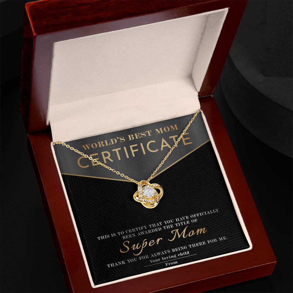 Mom Love Knot Necklace - Best Mom Certificate