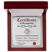 Load image into Gallery viewer, Bridesmaid Love Knot Necklace - Certificate
