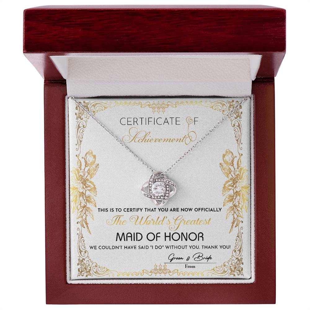 Maid of Honor Love Knot Necklace - Certificate