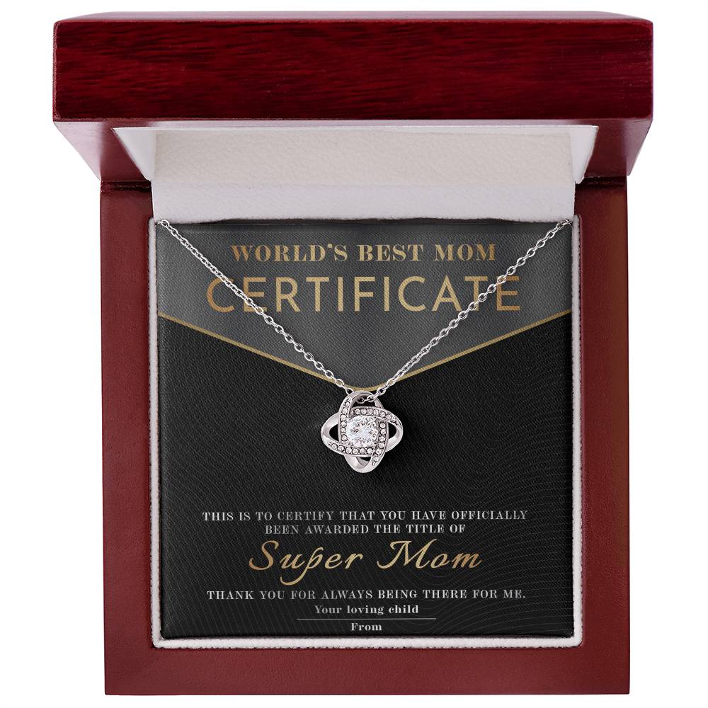 Mom Love Knot Necklace - Best Mom Certificate