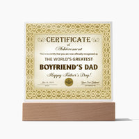 Load image into Gallery viewer, Boyfriend&#39;s Dad Acrylic Plaque - Certificate of Achievement
