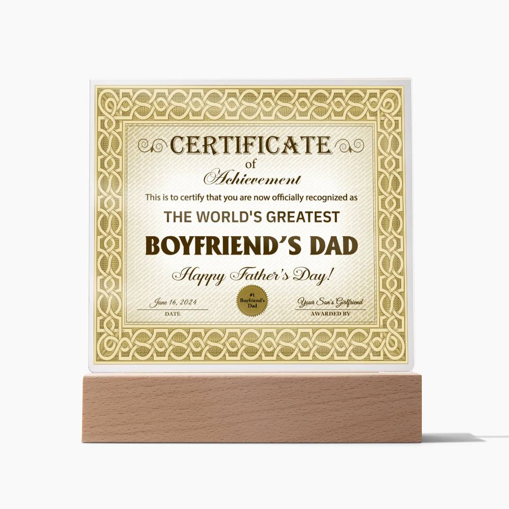 Boyfriend's Dad Acrylic Plaque - Certificate of Achievement