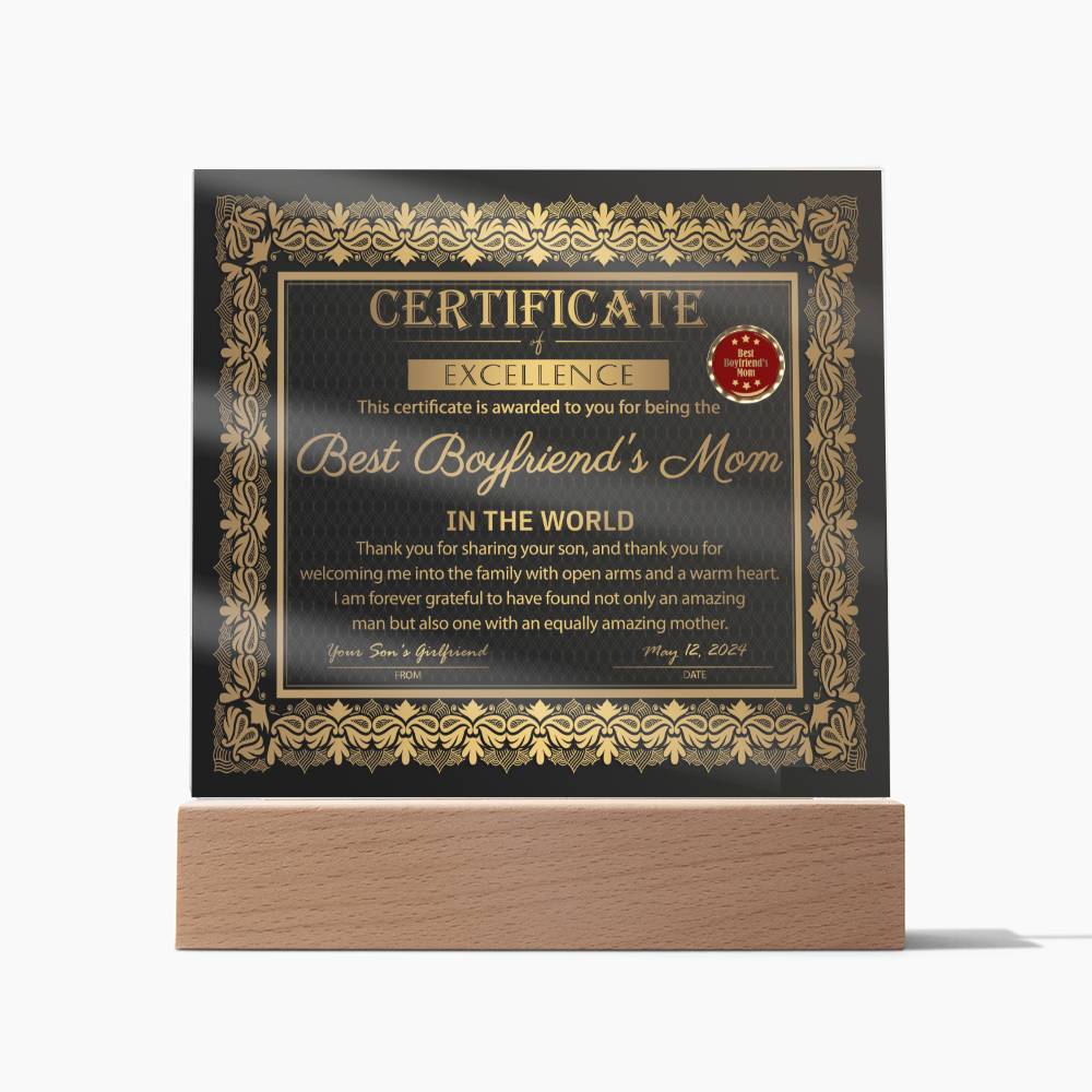 Boyfriend's Mom Acrylic Plaque - Certificate of Excellence