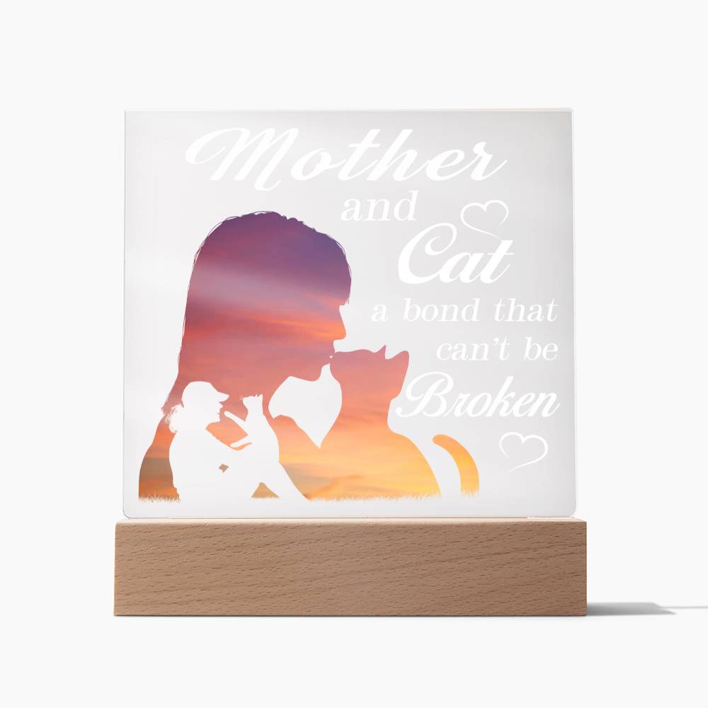 Mother and Cat - Love Forever - Acrylic Square Plaque