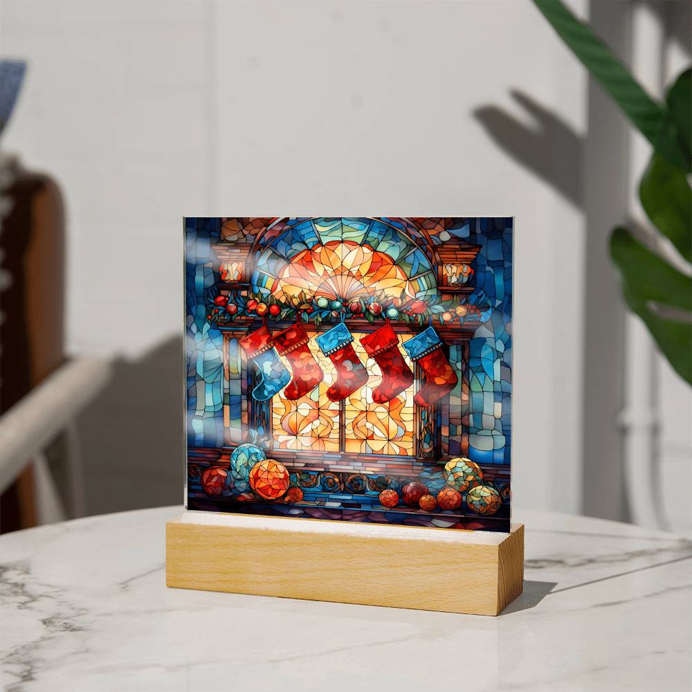 Stained Glass Christmas Decor - Acrylic Square Plaque