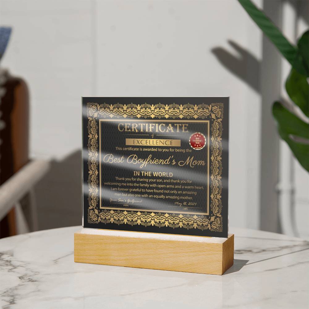 Boyfriend's Mom Acrylic Plaque - Certificate of Excellence