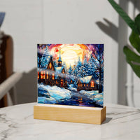 Load image into Gallery viewer, Stained Glass Christmas Village - Acrylic Square Plaque
