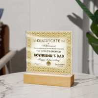 Load image into Gallery viewer, Boyfriend&#39;s Dad Acrylic Plaque - Certificate of Achievement
