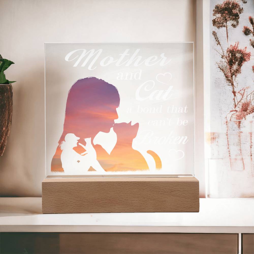 Mother and Cat - Love Forever - Acrylic Square Plaque