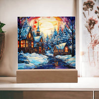 Load image into Gallery viewer, Stained Glass Christmas Village - Acrylic Square Plaque
