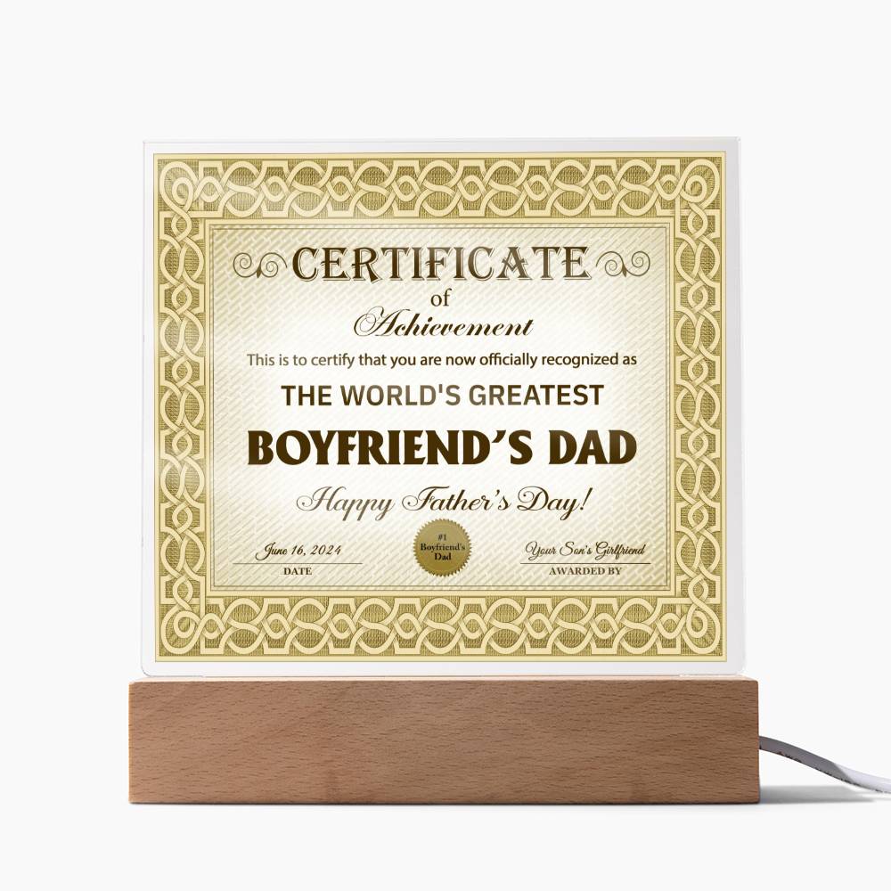 Boyfriend's Dad Acrylic Plaque - Certificate of Achievement