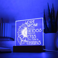 Load image into Gallery viewer, Cat Mom With Tattoos - Pretty Eyes - Acrylic Square Plaque
