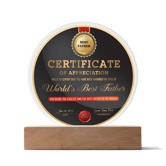 Best Father Certificate - Acrylic Circle Plaque