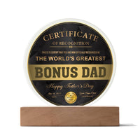 Load image into Gallery viewer, Bonus Dad Acrylic Circle Plaque - Certificate of Recognition
