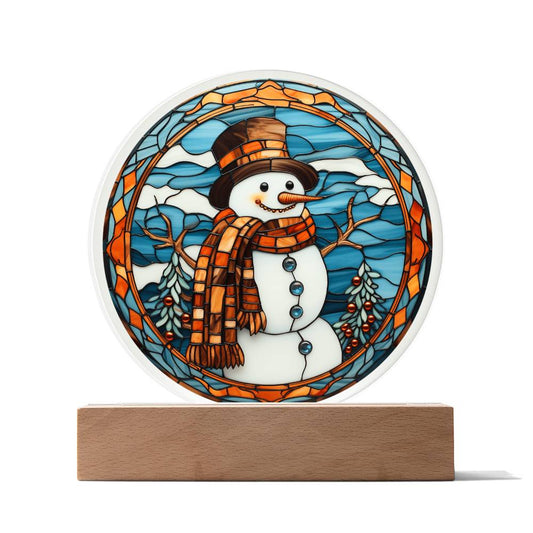 Stained Glass Snowman - Acrylic Circle Plaque