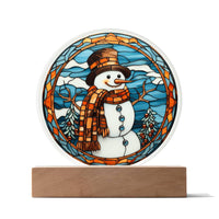 Load image into Gallery viewer, Stained Glass Snowman - Acrylic Circle Plaque
