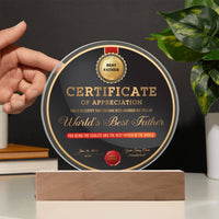 Load image into Gallery viewer, Best Father Certificate - Acrylic Circle Plaque
