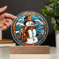 Load image into Gallery viewer, Stained Glass Snowman - Acrylic Circle Plaque
