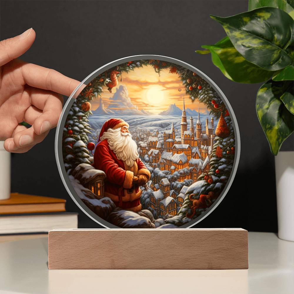 Santa and Town - Acrylic Circle Plaque