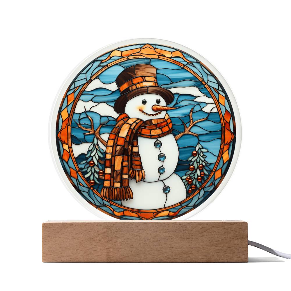 Stained Glass Snowman - Acrylic Circle Plaque
