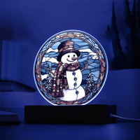 Load image into Gallery viewer, Stained Glass Snowman - Acrylic Circle Plaque
