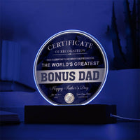 Load image into Gallery viewer, Bonus Dad Acrylic Circle Plaque - Certificate of Recognition
