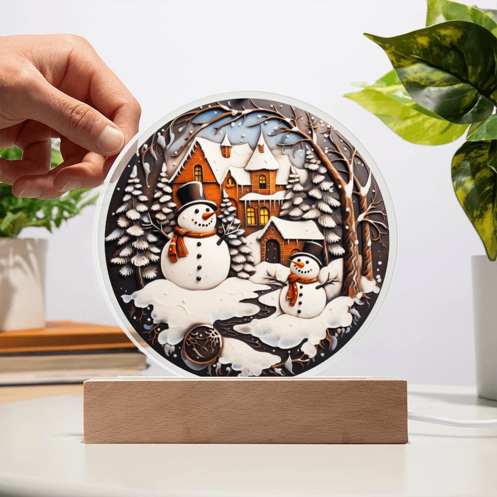 Twin Snowman - Acrylic Circle Plaque