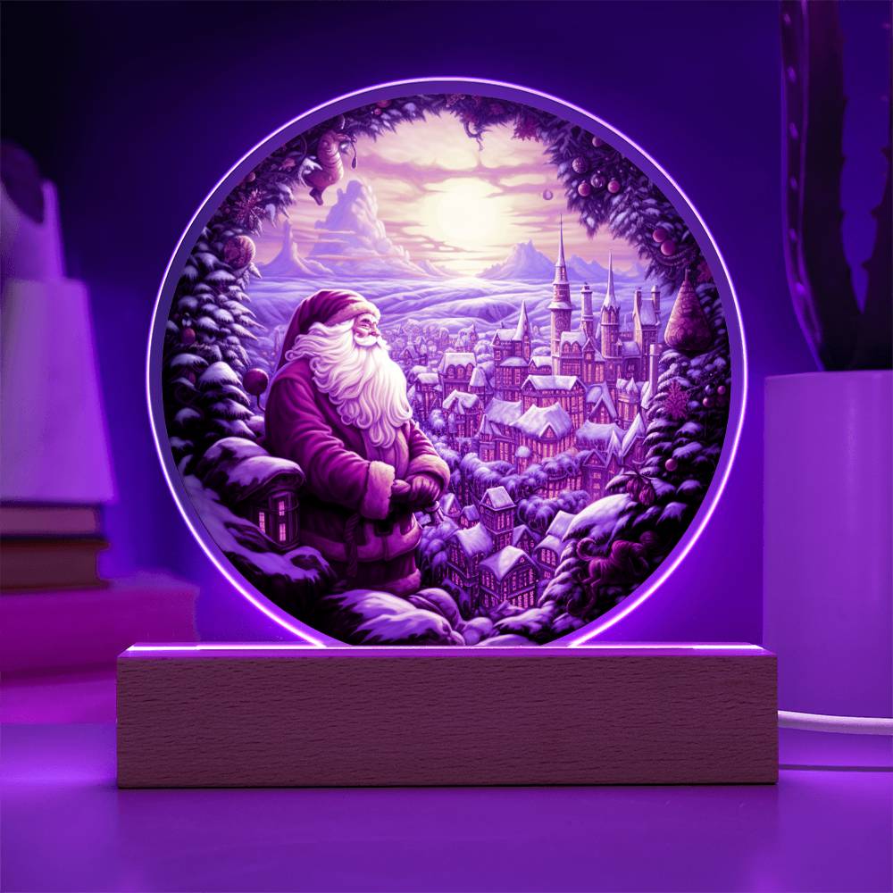 Santa and Town - Acrylic Circle Plaque