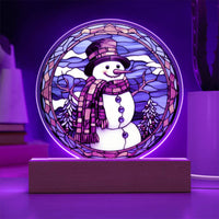 Load image into Gallery viewer, Stained Glass Snowman - Acrylic Circle Plaque
