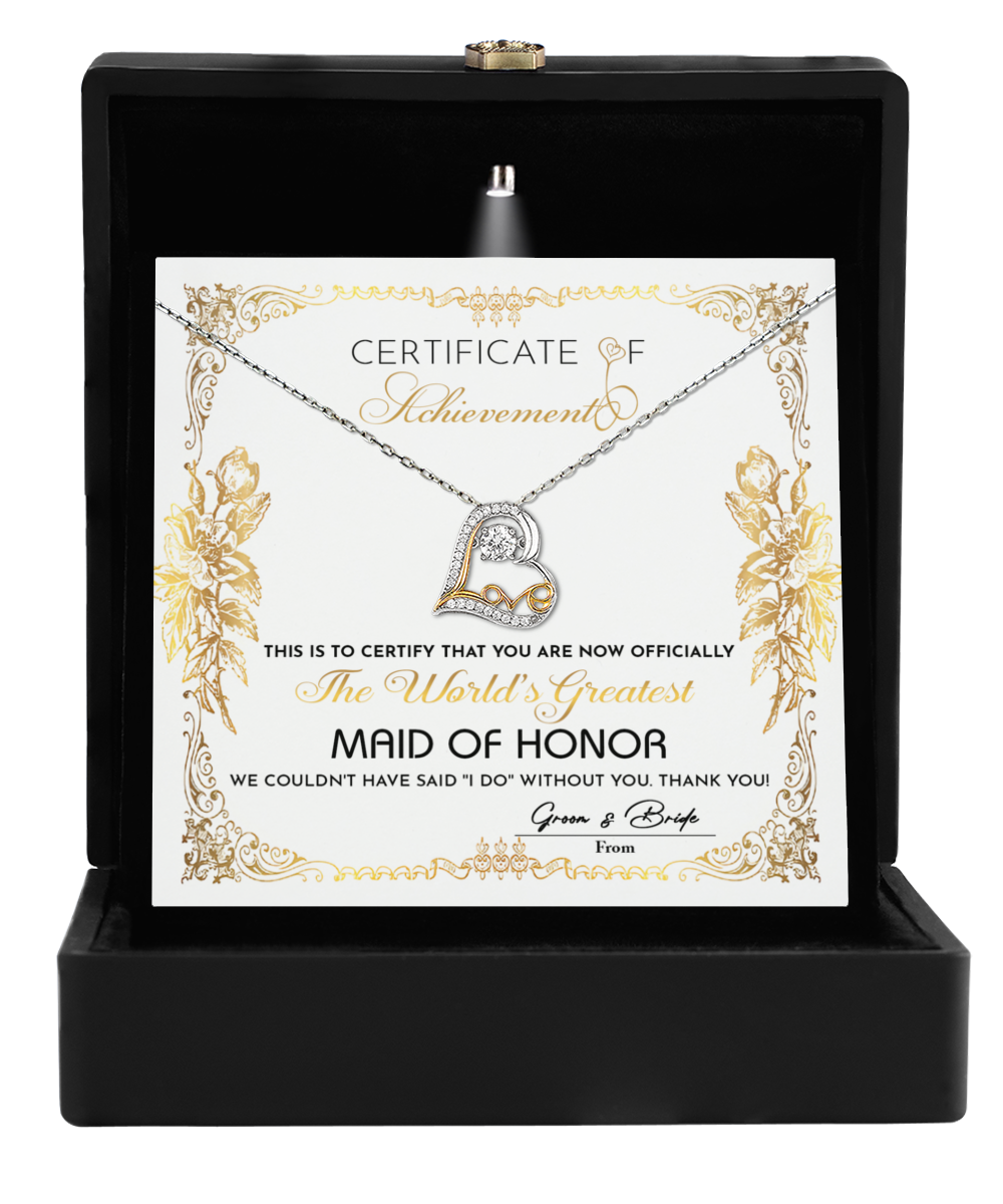 Maid of Honor Heart Necklace - Certificate