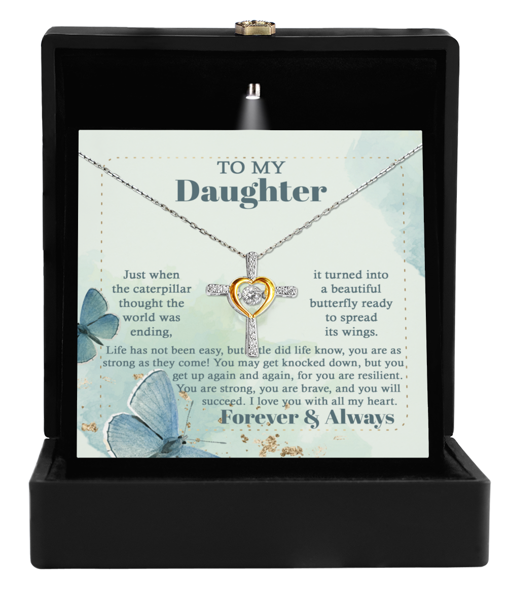 Daughter Cross Necklace - Beautiful Butterfly