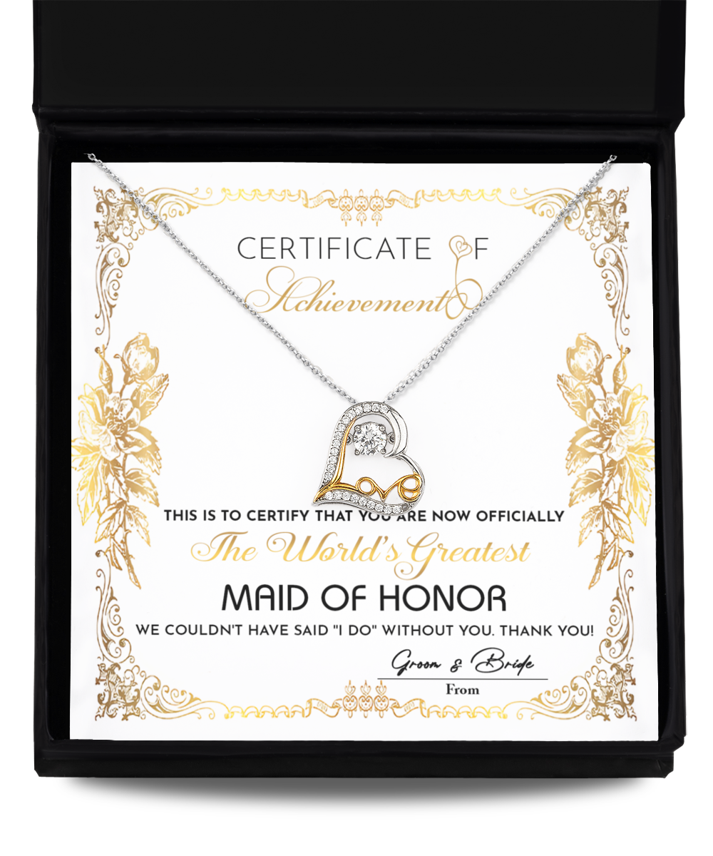 Maid of Honor Heart Necklace - Certificate