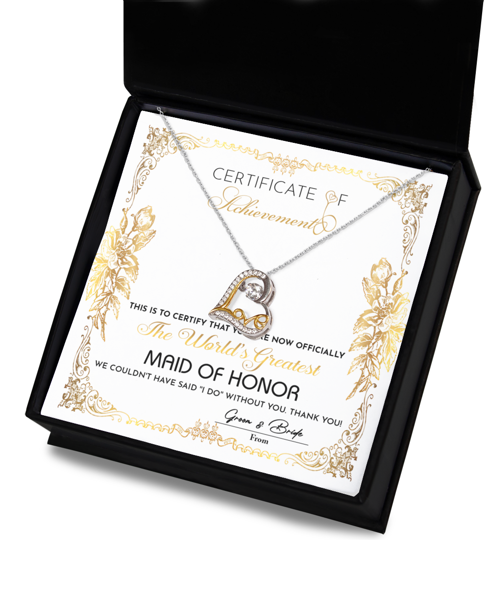 Maid of Honor Heart Necklace - Certificate