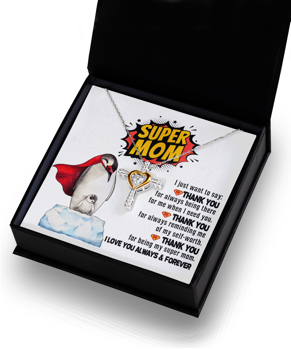 Super Mom Cross Necklace - Thank You