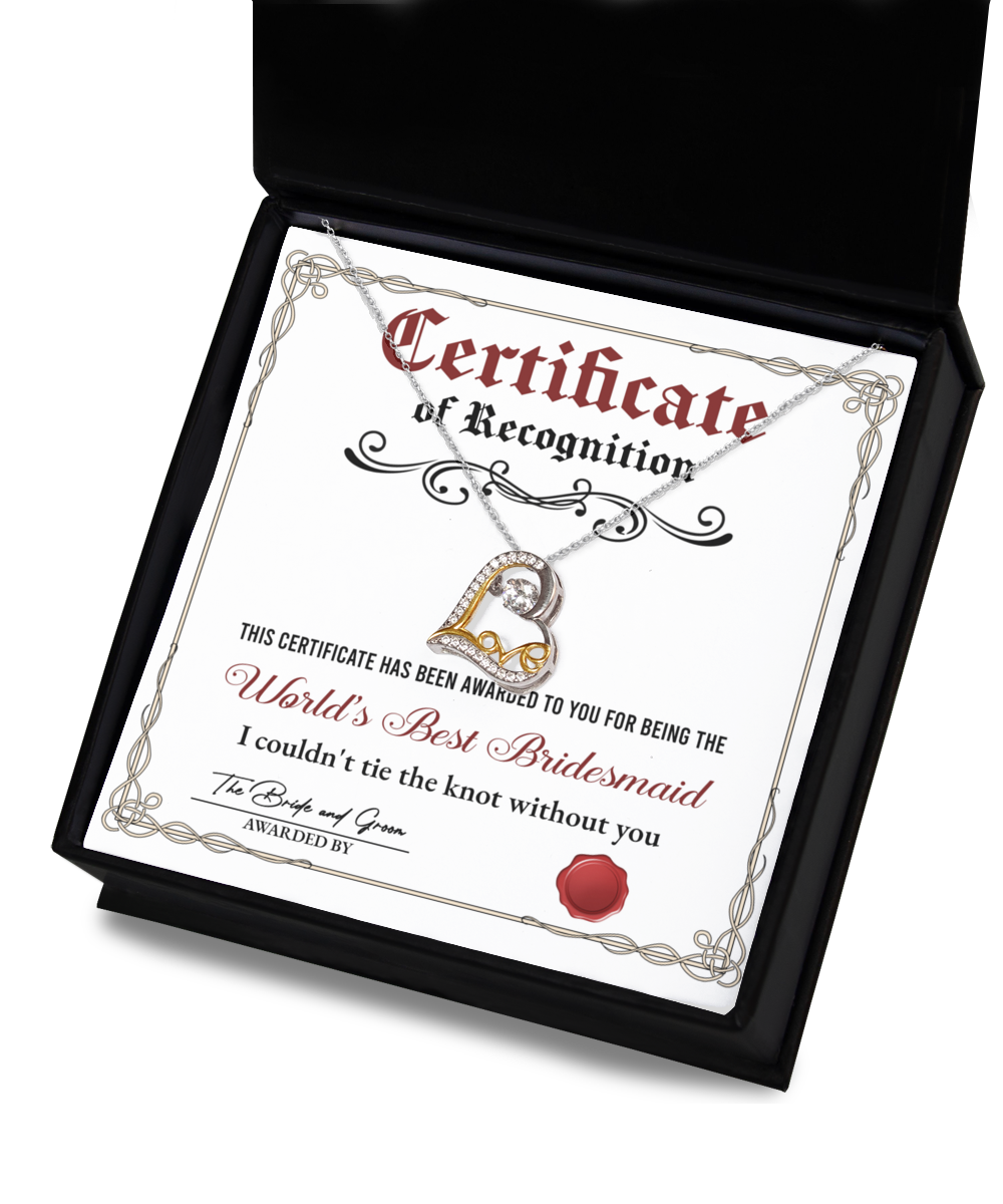 Bridesmaid Heart Necklace - Certificate of Recognition