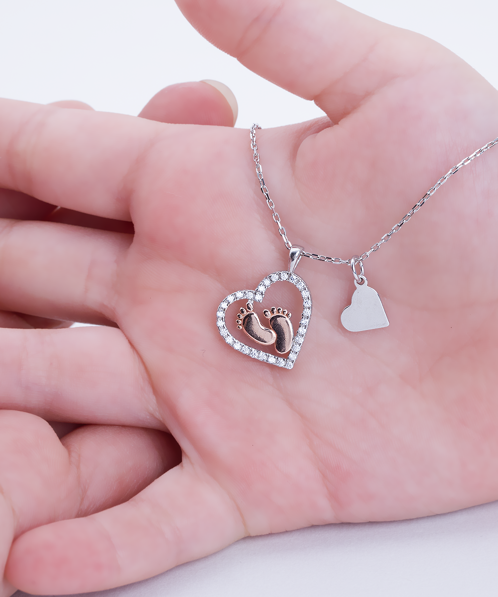 Mama To Be Baby Feet Necklace - I Love You