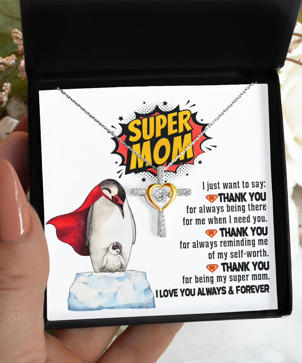 Super Mom Cross Necklace - Thank You